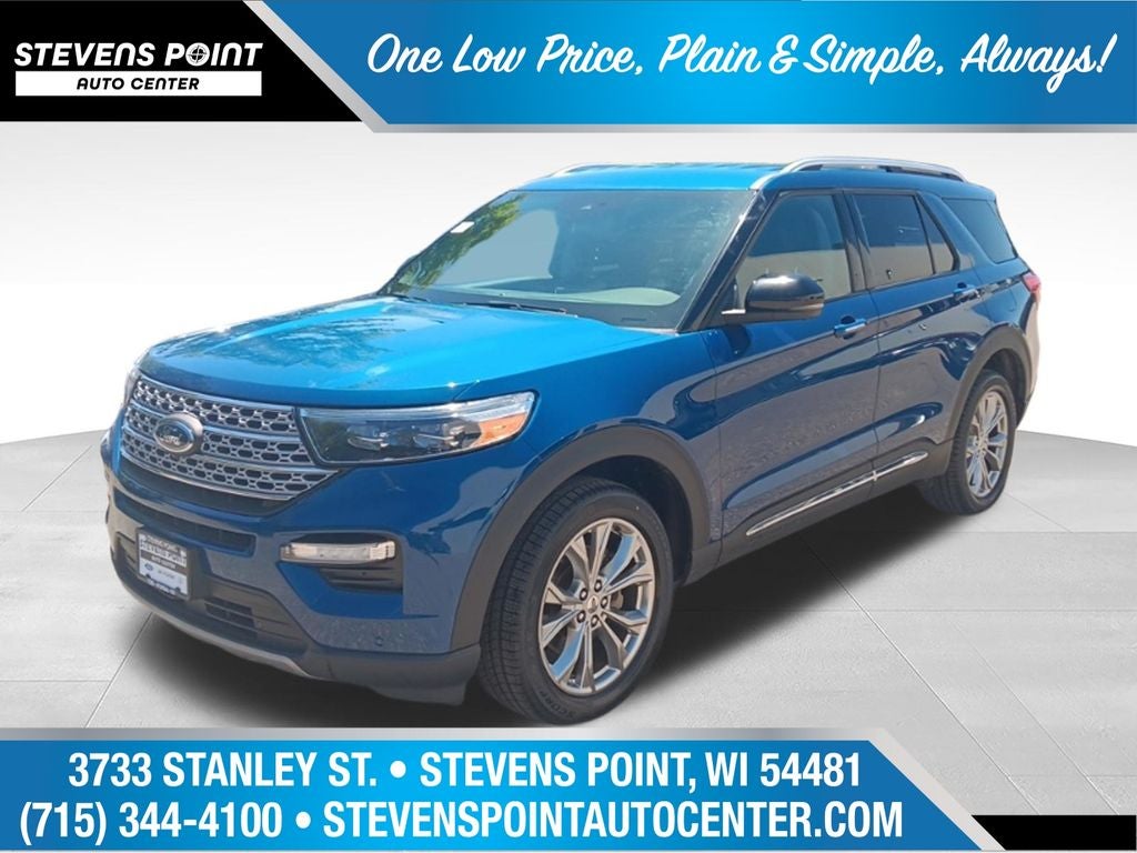 2023 Ford Explorer Limited in Stone Blue Metallic — front three-quarter view