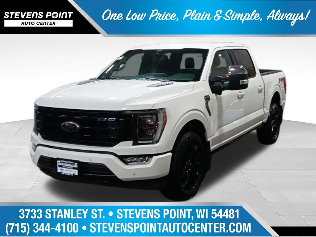 2022 Ford F-150 Platinum in Star White Metallic Tri-Coat — front three-quarter view