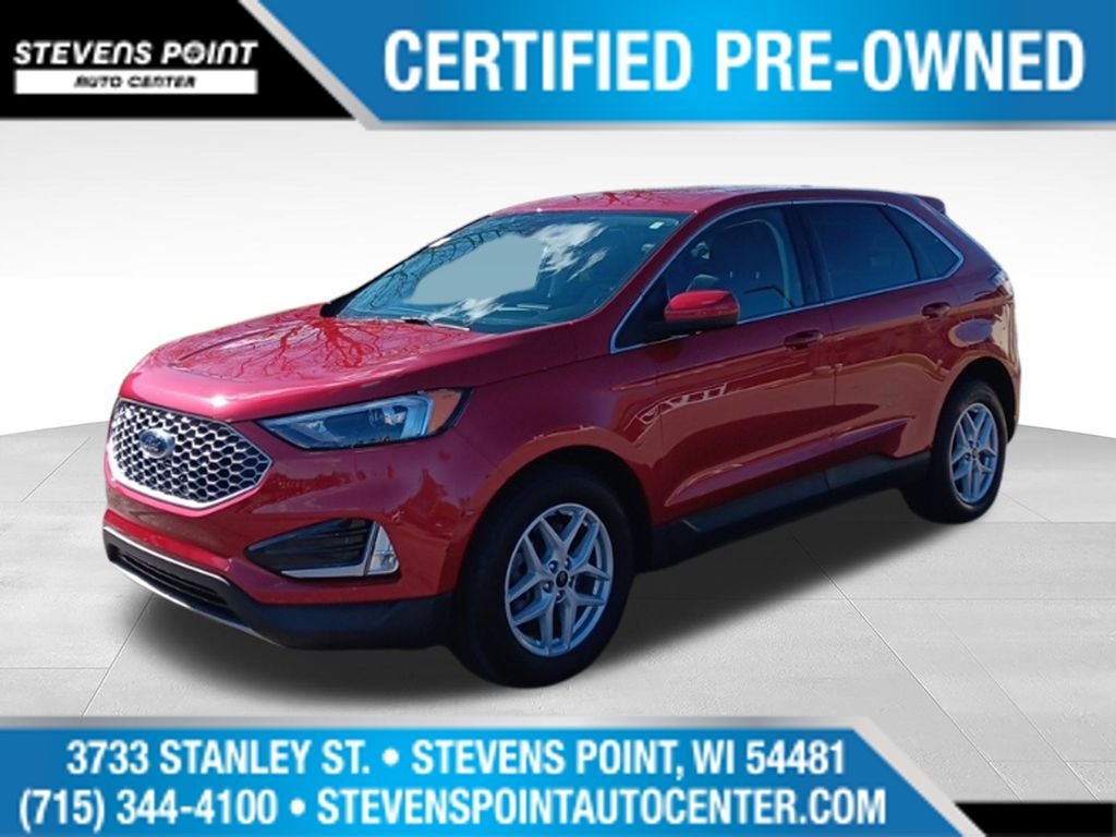 2023 Ford Edge SEL in Rapid Red Metallic Tinted Clearcoat — front three-quarter view